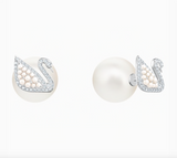 Swarovski ICONIC SWAN STUD PIERCED EARRINGS, White, Rhodium Plated - 5416591