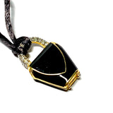 VINTAGE Swarovski Crystal Black Enamel Purse Pendant on Cord Necklace, Black -7900818