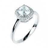 1ct Cushion Cut Solitaire w/Accent Engagement Ring Rhodium over Silver w/CZ