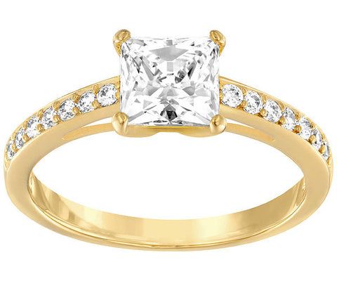 Swarovski Square Clear Crystal Engagement Ring ATTRACT Gold Plated