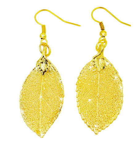 Real Leaf Hook EARRINGS ROSE Genuine LEAF Yellow Gold – Zhannel