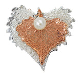 Real Leaf PENDANT COTTONWOOD 2-leaf Combo Rose Gold & Silver w/Pearl