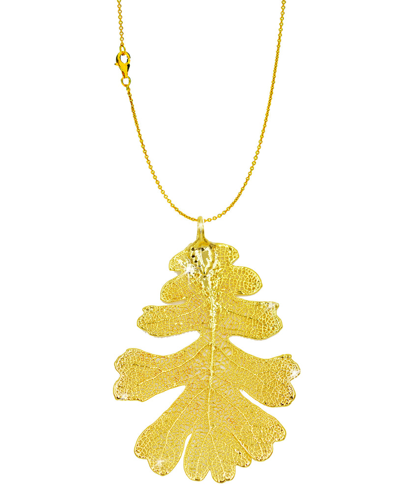 Real Leaf Pendant Lacey Oak In Yellow Gold Necklace Zhannel