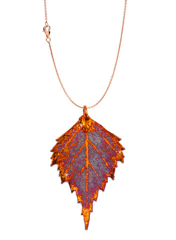 Real Leaf PENDANT with Chain BIRCH Dipped in Iridescent Copper Necklace