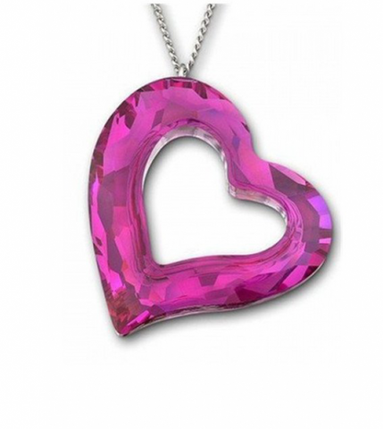 Swarovski Large Crystal Loveheart Fuchsia Pink HEART Pendant Necklace 1087208