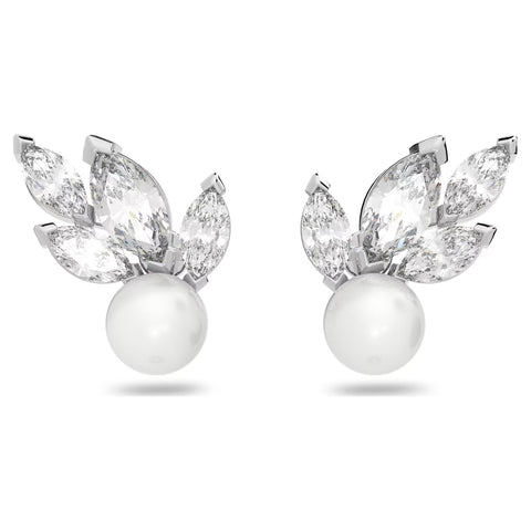 Swarovski Louison Pearl Stud Earrings White, Rhodium plated -5627346