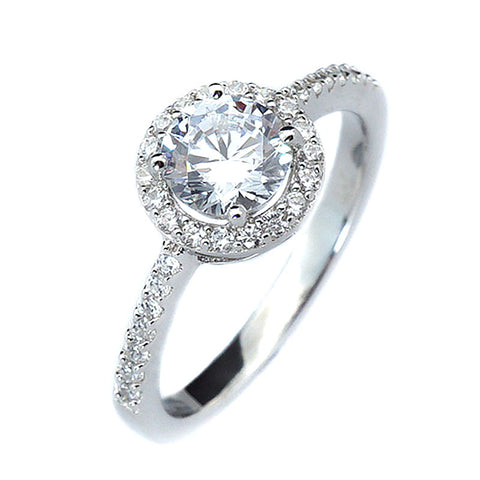 1ct Round Cut Solitaire w/Accent Engagement Ring Rhodium over Silver w/CZ
