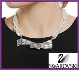 Swarovski  Clear Crystal NACRE Necklace Bow Pearl Collar #1085140