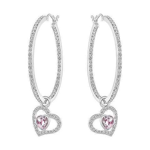 Swarovski Rose/Clear Crystal Pierced Hoop Earrings NET Rhodium #5101157
