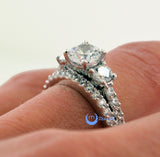 2.3ct Round Cut Three Stone Solitaire Engagement Wedding Rings Set Silver CZ