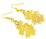 Real Leaf Hook Drop EARRINGS Lacey OAK in 24K Yellow Gold Genuine Leaf