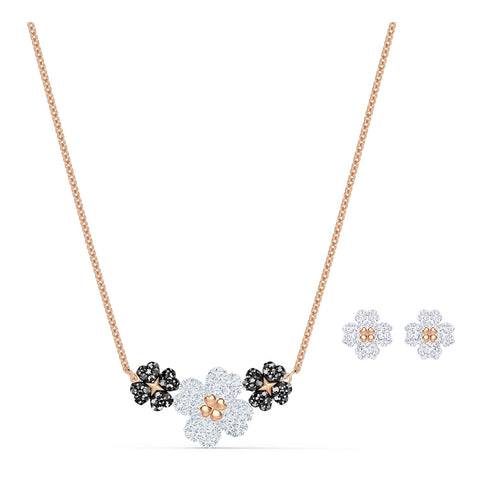 Swarovski LATISHA FLOWER SET Necklace & Earrings, Black/White, Rose Gold -5520946