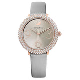 Swarovski Crystal Frost watch Leather strap, Gray, Rose-gold tone PVD -5484067