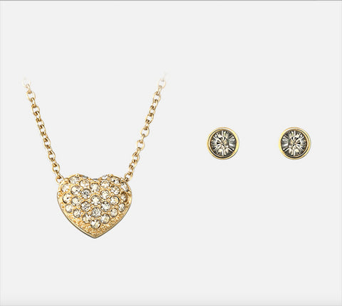 Swarovski Clear Crystal Goldtone HEART SET Necklace & Earrings #5030713
