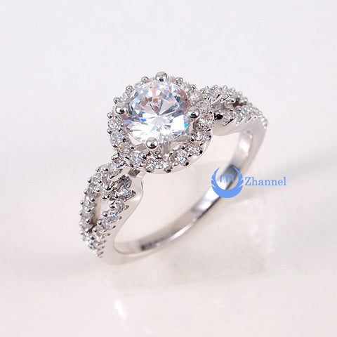 1ct Engagement Solitaire RING w/Accent Signity CZ Rhodium over Sterling Silver - Zhannel
 - 1