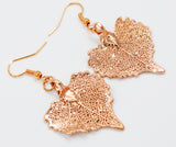 Real Leaf Hook Drop EARRINGS COTTONWOOD Rose Gold Dipped Genuine Leaf