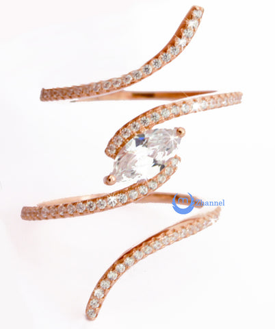 Spiral Fashion Ring PAMELA Signity CZ Pave/Prong Set Rose Gold over Sterling Silver