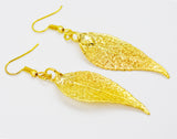 Real Leaf Hook Drop EARRINGS EVERGREEN Dipped in 24K Yellow Gold Genuine Leaf