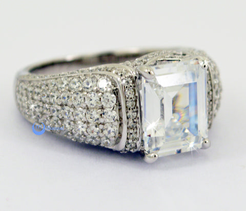5.5ct Emerald Cut Engagement Fashion RING Signity CZ Rhodium Sterling Silver