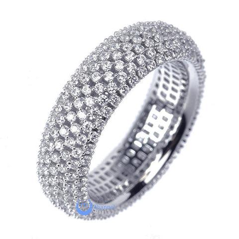 Wedding ETERNITY RING 7mm Band Pave Set Signity CZ Rhodium over Sterling Silver