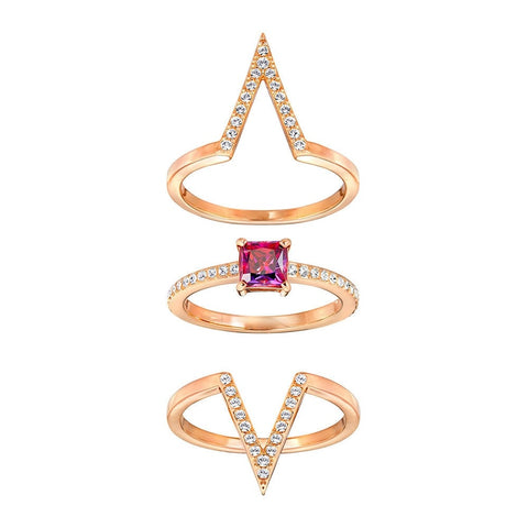 Swarovski Color Crystal FUNK Set of 3 Rings Rose Gold & Red Crystal Ring Set