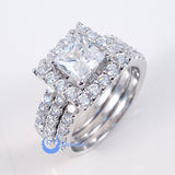 1.25ct Princess Cut Engagement Wedding Set 3 Rings Signity CZ Rhodium Sterling Silver