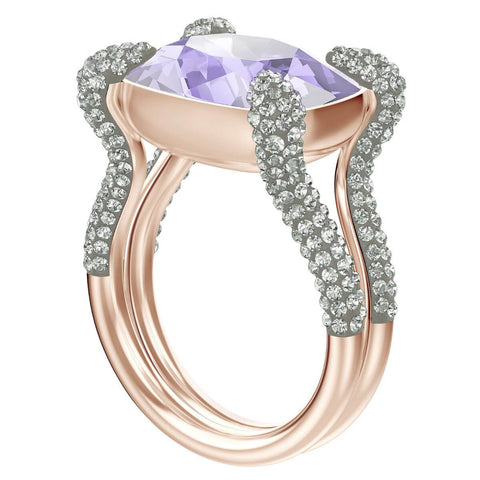 Swarovski Violet Crystal Cocktail Ring MAKE UP Rect, Rose Gold