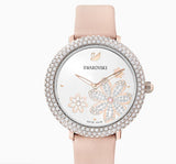 Swarovski CRYSTAL FROST WATCH FLOWER, Leather strap, Silver, Rose-gold -5519223