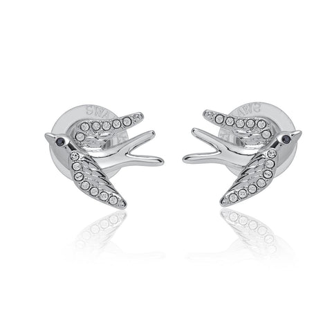 Swarovski Crystal Stud Pierced Earrings BIRDS, White, Rhodium plated-5530815