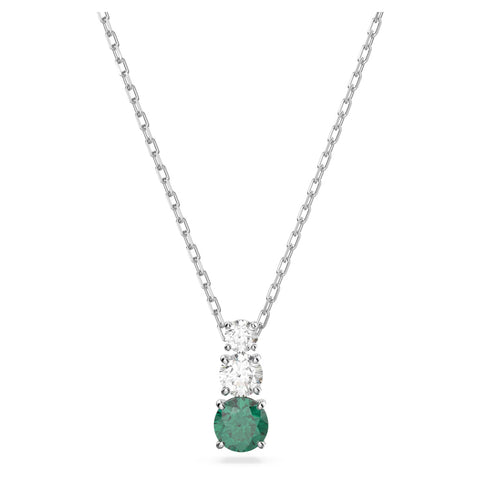 Swarovski Attract Trilogy pendant Round cut, Green, Rhodium plated -5646717