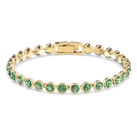 Swarovski Tennis bracelet Round, Green, Gold-tone plated 5555824