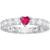 Swarovski Clear Crystals Eternity Pink Heart LOVE Ring, Rhodium