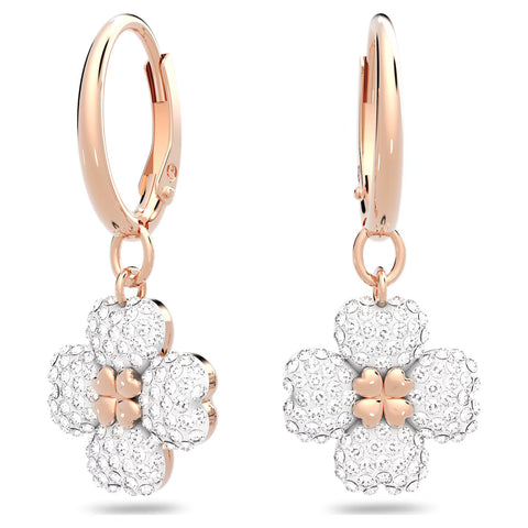 Swarovski Latisha Hoop Earrings Flower, White, Rose gold tone - 5636517