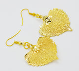 Real Leaf Hook Drop EARRINGS COTTONWOOD 24K Yellow Gold Dipped Genuine Leaf