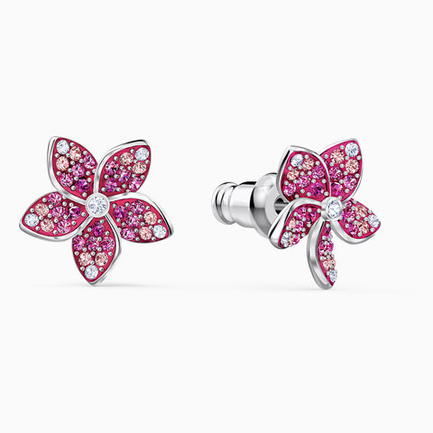 Swarovski Studs TROPICAL FLOWER PIERCED EARRINGS, Pink, Rhodium -5519254