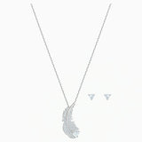 Swarovski NICE SET Feather Jewelry Studs & Necklace, Rhodium -5506758